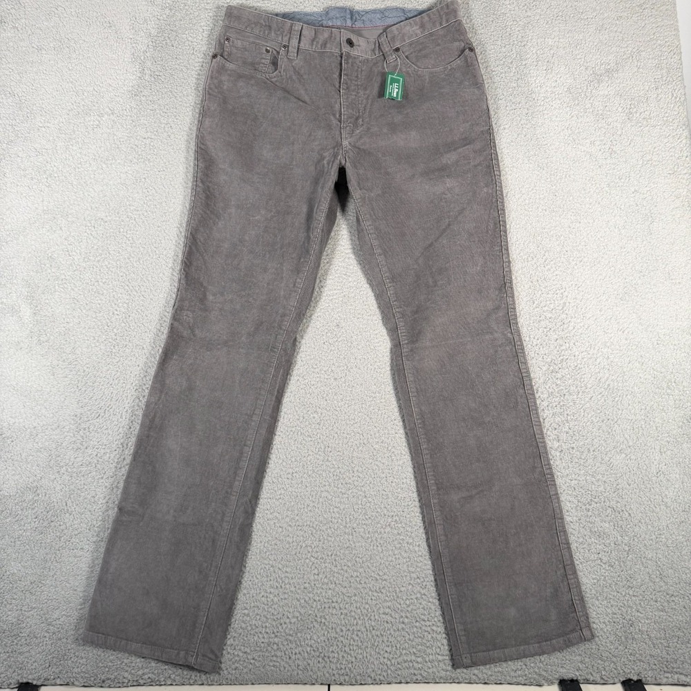LL Bean Pants Mens 35x32 Gray 1912 Stretch Corduroy Straight Leg Casual New